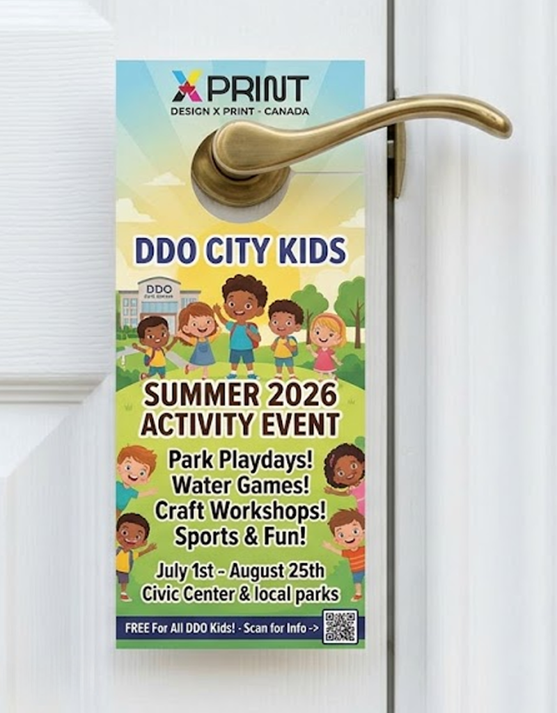 Door Hangers 14pt + Matte Finish Professional Design Services & Printing online store Canada - Design X Print Canada www.xdesigner.ca