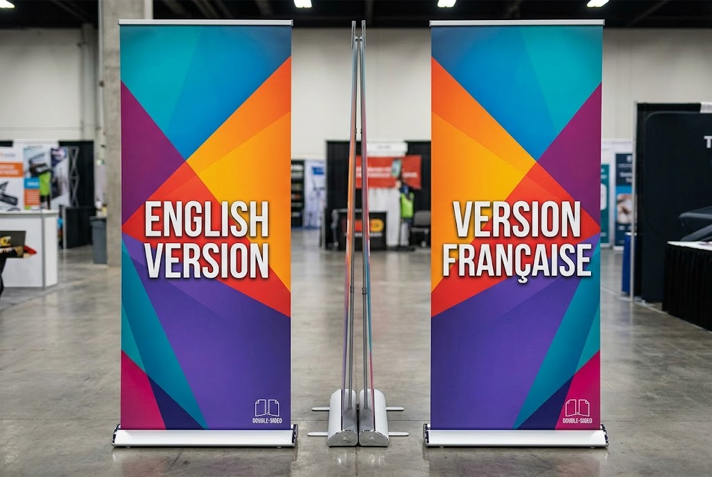 Pull Up Banners 33x81-Double Sided Printed - 13oz Matte Vinyl Premium Professional Design Services & Printing online store Canada - Design X Print Canada www.xdesigner.ca