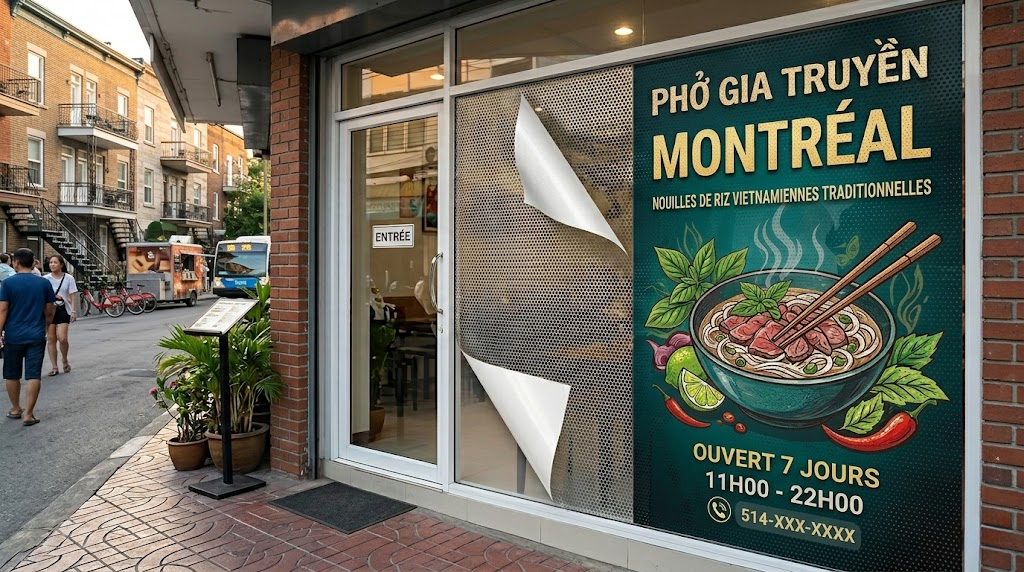 Window Perforated Vinyl Adhesive Professional Design Services & Printing online store Canada - Design X Print Canada www.xdesigner.ca